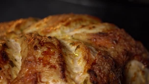 Filet Poulet Est Frit Four Avec Gros Plan Croûte Dorée — Video