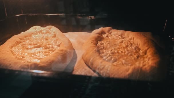 Timelapse Adjarian Khachapuri Assado Close Forno Quente Cozinha Georgiana Comida — Vídeo de Stock