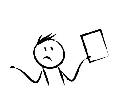 İzole edilmiş arka planda bir sayfa kağıt tutan adam. Robot resim. Vektör illüstrasyonu.