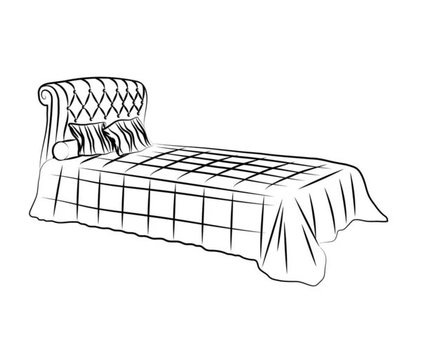 Bett Und Kissen Auf Weißem Hintergrund Skizze Vektorillustration — Stockvektor