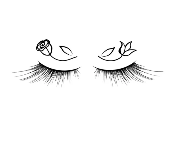 Lange Wimpern Und Blumen Auf Einem Isolierten Hintergrund Schönheitssalon Vektorillustration — Stockvektor