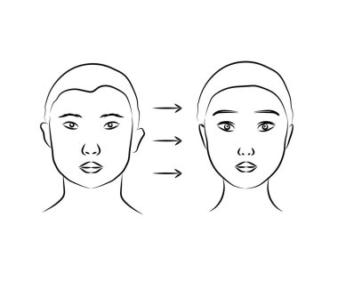 Tecrit edilmiş arka planda kadın yüzü. Estetik ameliyat. Vektör illüstrasyonu.