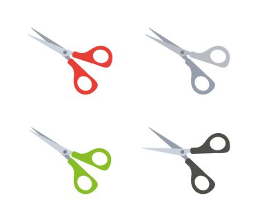 İzole bir arka planda çeşitli makaslar. Sembol. Vektör illüstrasyonu.