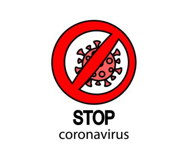 Koronavirüsü durdurun. Virüs yasaklama işaretini yaydı. Vektör illüstrasyonu.