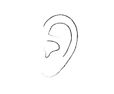 Beyaz arka planda insan kulağı. Robot resim. Vektör illüstrasyonu.