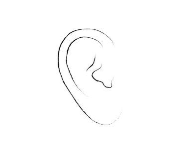 Beyaz arka planda insan kulağı. Robot resim. Vektör illüstrasyonu.