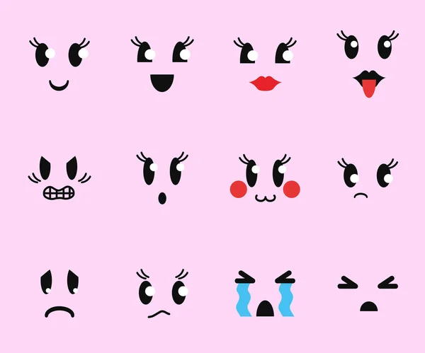 Set Various Funny Emoticons Emotions Vector Illustration — Stock Vector