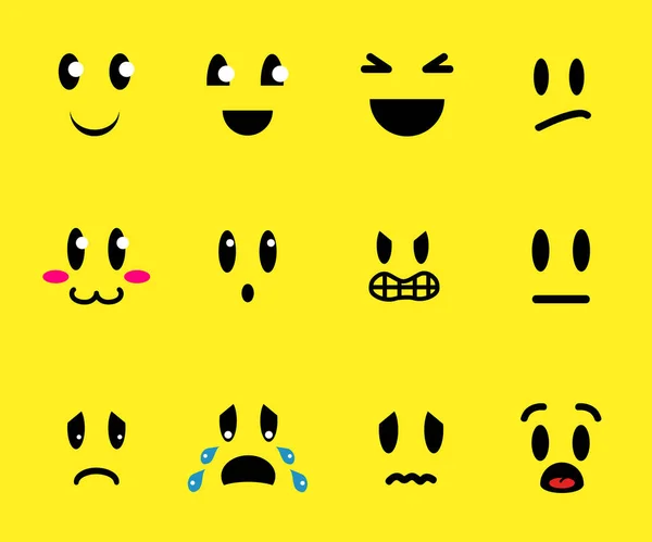 Conjunto Vários Emoticons Engraçados Emoções Ilustração Vetorial — Vetor de Stock