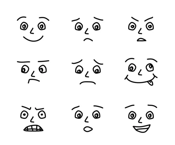 Conjunto Emoticons Engraçados Várias Emoções Ilustração Vetorial — Vetor de Stock