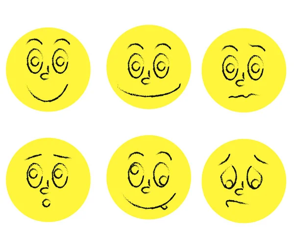 Een Stel Grappige Emoticons Verschillende Emoties Vectorillustratie — Stockvector
