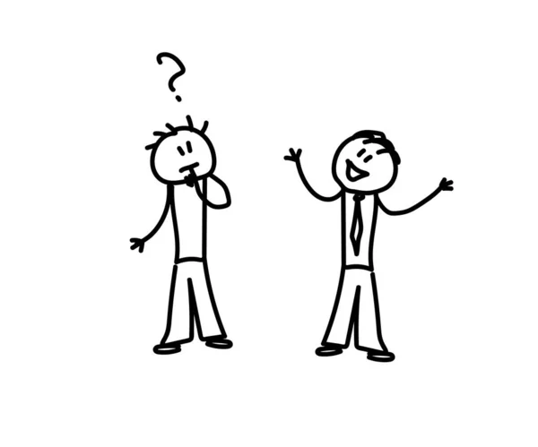 Δύο Άνθρωποι Στη Δουλειά Συζητούν Μια Ιδέα Σκίτσο Εικονογράφηση Διανύσματος — Διανυσματικό Αρχείο