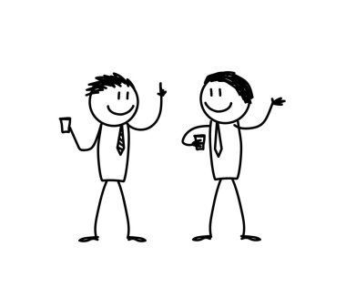 İşteki iki kişi bir fikri tartışıyor. Robot resim. Vektör illüstrasyonu.