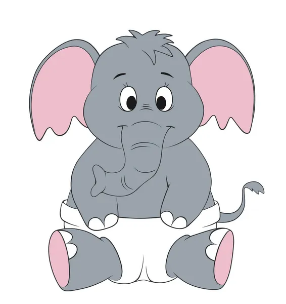 Elefante Bebé Adorable Pañal Lindo Personaje Dibujos Animados Animal Ilustración — Foto de Stock