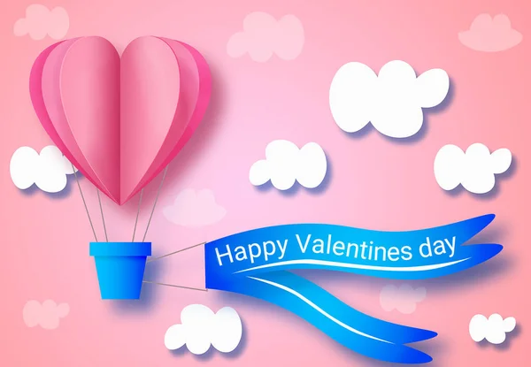 Illustration Love Valentine Day Heart Balloon Gift Clouds Paper Cut — Stockfoto