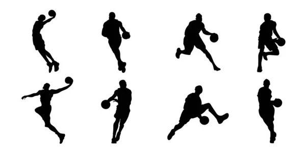 Ensemble Silhouette Joueur Basket Ball — Image vectorielle