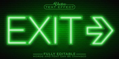 Green Neon Exit Sign Vector Editable Text Effect Template