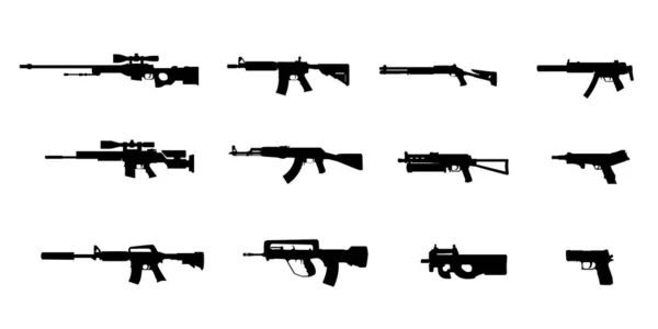 Weaponry Guns Silhouette Set — Stockový vektor