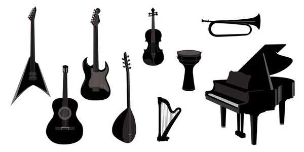 Conjunto Silhuetas Instrumentos Musicais — Vetor de Stock