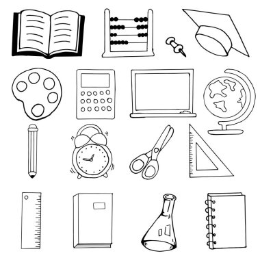 Okul Araçları Elleri Vektör Görüntü Nesneleri Ayarlandı