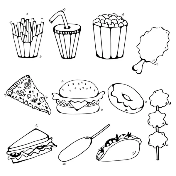 Fast Food Hand Draw Vector Llustration Object Set — Stock vektor