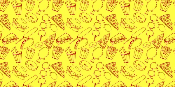 Fast Food Vector Hand Drawn Pattern — Vettoriale Stock