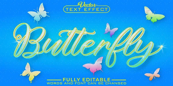 Cute Blue Butterfly Vector Editable Text Effect Template — Stockvektor