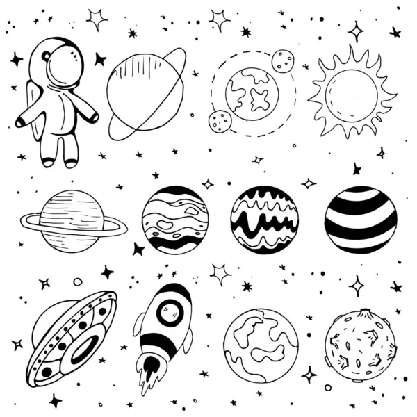 Space Hand Draw Vector Llustration Objekte Set — Stockvektor