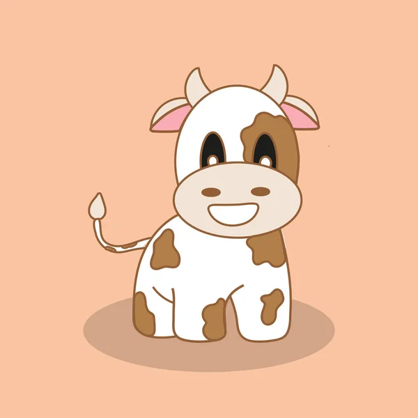 Dibujos Animados Lindo Granja Animal Vaca Vector Editable Colorido Dibujo — Vector de stock