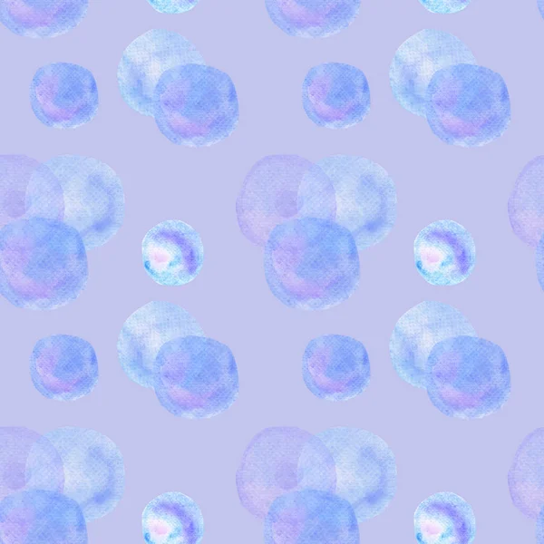 Безшовний візерунок кіл, акварельні плями, мильні бульбашки на світло-фіолетовому тлі. Шпалери, обгортковий папір . — стокове фото