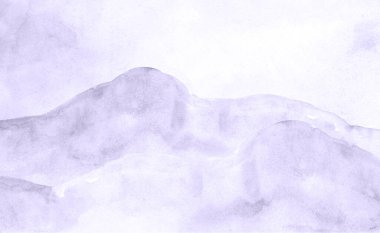 Watercolor background, mountains and sky, hills, pale purple.