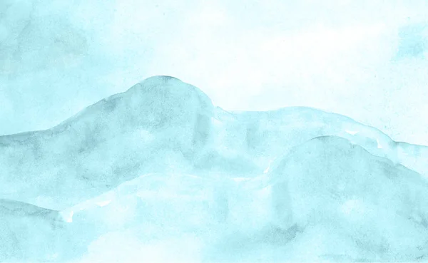 Watercolor background, mountains and sky, hills, pale mint, turquoise, light green.