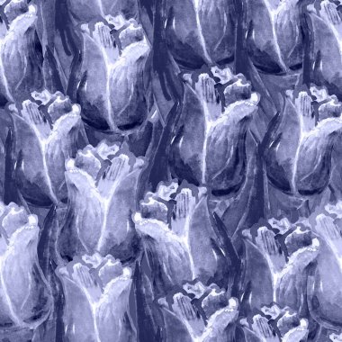 Kusursuz suluboya desenli arka plan, yağ, fırça darbeleriyle boyanmış laleler, katı mor monokrom, tuval