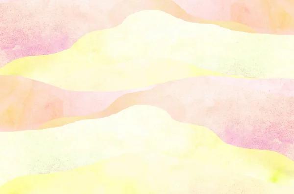 Акварельний фон, гори і небо пагорби, рожевий, червоний, жовтий, помаранчевий, сонячний акварельний фон Стокове Фото