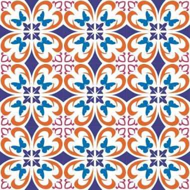 Seamless tiles background. Mosaic pattern for ceramic in dutch, portuguese, spanish, italian style.