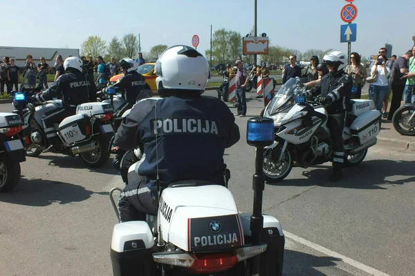 Letónia Riga 2019 Motos Policiais Nas Ruas Riga — Fotografia de Stock