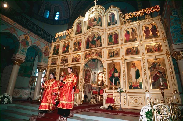 Латвія Рига 2018 Служба Неділі Великодня Ризькому Православному Соборі — стокове фото