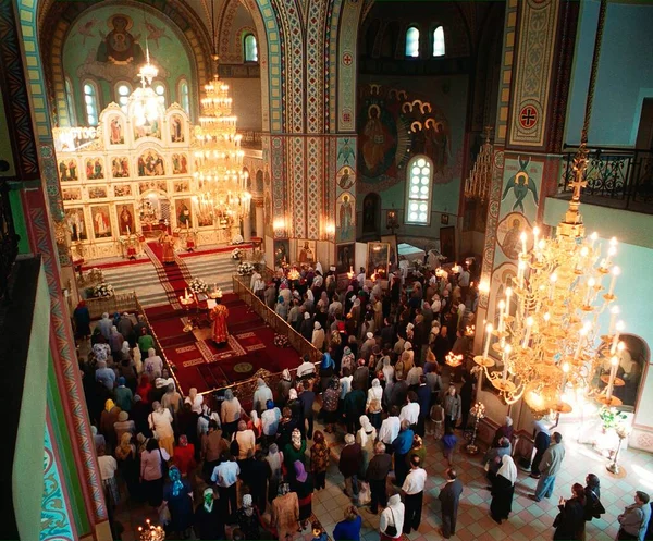 Латвія Рига 2018 Служба Неділі Великодня Ризькому Православному Соборі — стокове фото