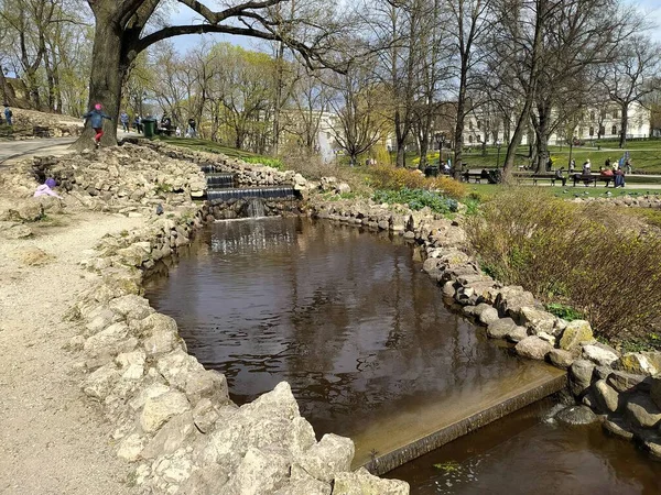 Latvia Riga 2022 Cascade Stream Bastion Hill Riga Park — ストック写真