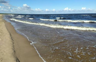 Letonya, Riga. Riga 'nın varoşlarındaki Daugavgriva sahilinde vahşi bir sahil..