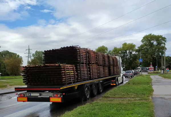 Road Situation Export Processed Wood Truck Logs — Stock Photo, Image