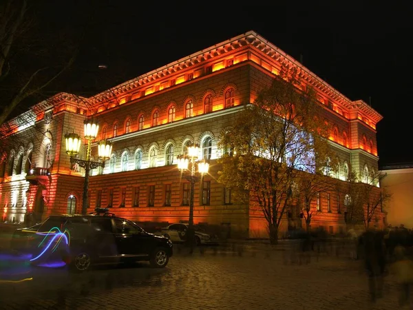 Edificio Del Seimas Letonia Iluminación Noche — Foto de Stock