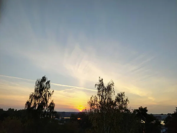 Puesta Sol Parque Natural Daugavgriva Desembocadura Del Río Daugava Riga — Foto de Stock