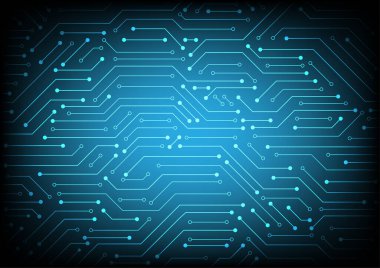 Gradyan ışığı olan dijital devre arkaplanı, elektronik kartı. Devre mühendisliği teknolojisi. Yüksek teknoloji dijital veri bağlantı sistemi kavramı.