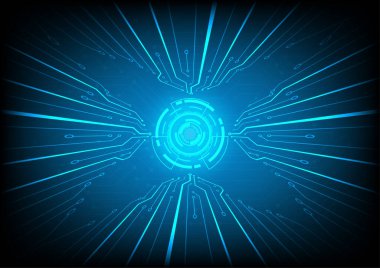 Mikroçip Teknolojisi Arkaplanı, mavi devre kartı desen perspektif çemberi