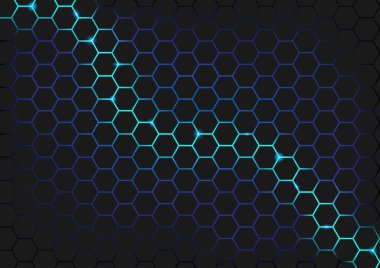 Engelleme zinciri Honeycomb altıgen ışık efekti teknolojisi soyut arkaplan, bilim arka planı