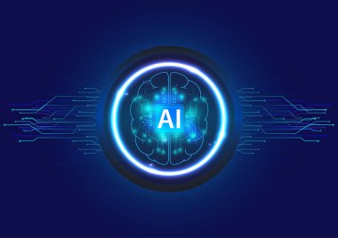 AI Technology, Brain Symbol in Tech Circle and Digital Circuit, Artificial Intelligence, Machine Learning, Robotic Concept Futuristic Background