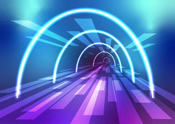 Perspective Loop Tunnel Neon Glow Data Transfer Cyberpunk Futuristic Abstract —  Vetores de Stock