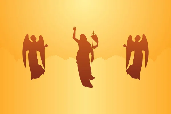 イエス キリストは2つの天使と空に上がる ハッピーアセンションデーベクトルイラスト — ストックベクタ