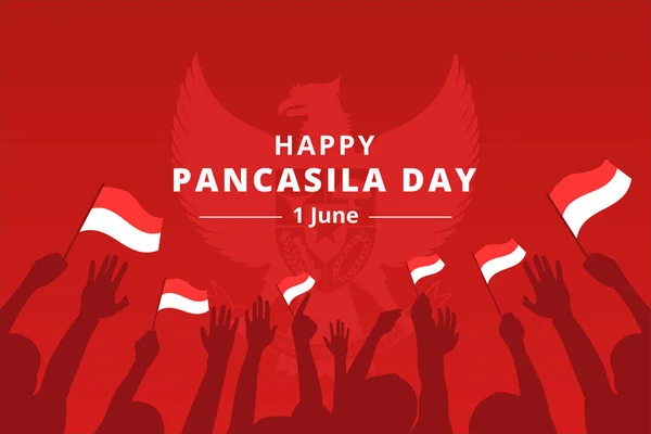 Happy Pancasila Day Background Indonesian Flags Garuda Bird Symbol Vector - Stok Vektor