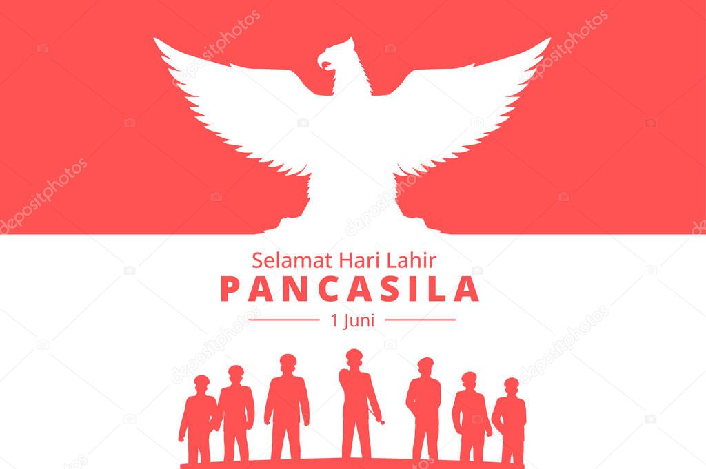 Happy Pancasila Day. Unity in Diversity. Selamat Hari Lahir Pancasila 1 Juni. Flat Vector Illustration